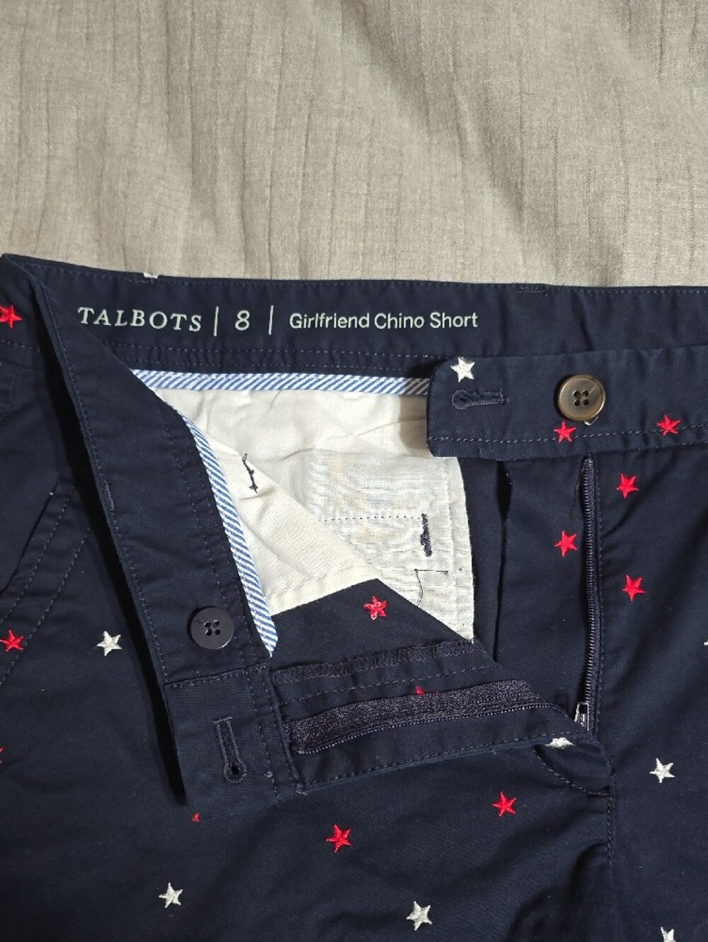 Talbots Navy Star-Print Cotton Chino Shorts - Picture 4 of 5